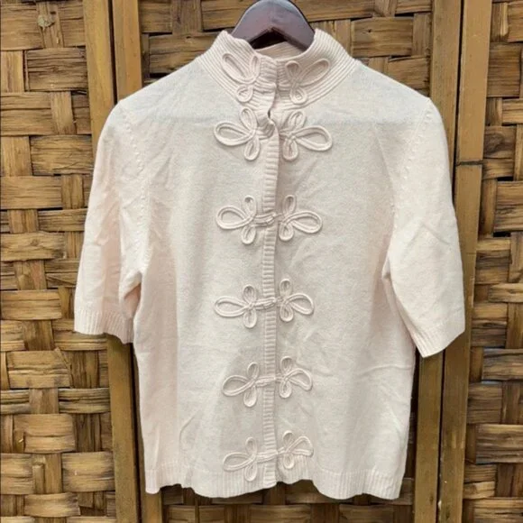 Vintage Contemporaine Elegant Salmon wool Top with Decorative Accents Sz L - Picture 1 of 4